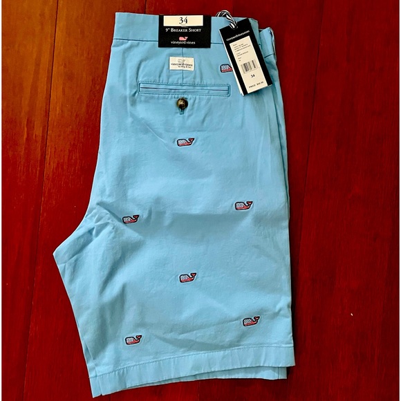 Vineyard Vines Other - NWT VINEYARD VINES 9” EMBROIDERED STRETCH BREAKER SHORTS Ocean Breeze Blue 34